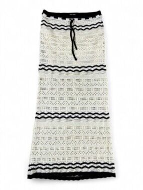 Olive + Oak Ivory & Black Crochet Maxi Skirt S